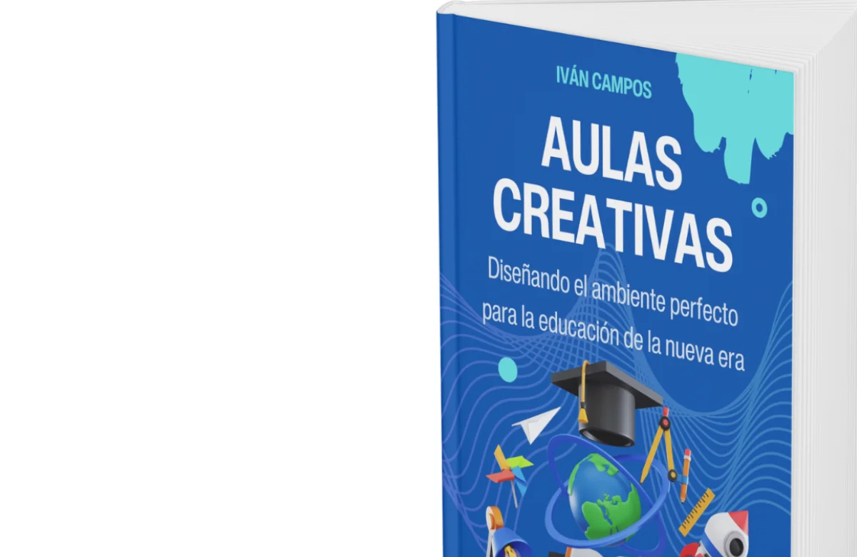 Composición abstracta con elementos editoriales y tonos cálidos para representar Aulas Creativas®.