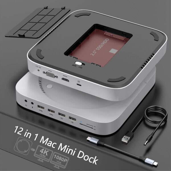 Dock 12 en 1 para Mac mini con carcasa de disco duro